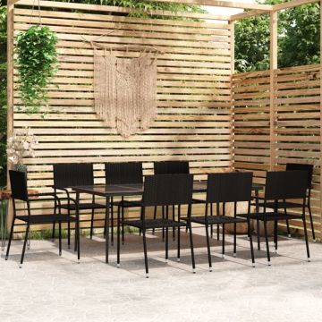 Set mobilier pentru grădină, 9 piese, negru