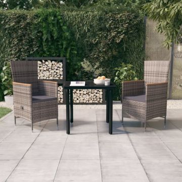 Set mobilier pentru grădină, cu perne, 3 piese, gri
