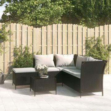 Set mobilier relaxare grădină 4 piese cu perne poliratan negru