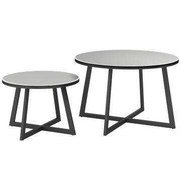 Outsunny Set 2 Măsuțe de Grădină cu Blat din Sticlă Securizată, Ø70x45 cm, Gri | Aosom Romania