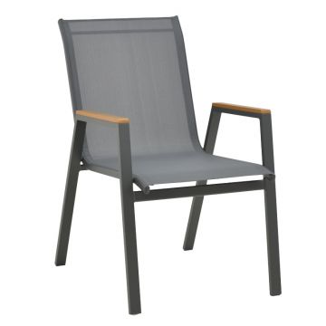 Scaun exterior Azelie Gri inchis tex Marone-picioare de aluminiu Gri inchis-brate din lemn de fag, 77x55x94 cm