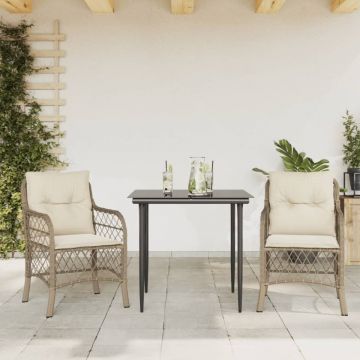 Set bistro cu perne, 3 piese, bej, poliratan
