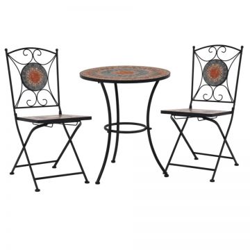 Set bistro mozaic, 3 piese, portocaliu/gri, placă ceramică