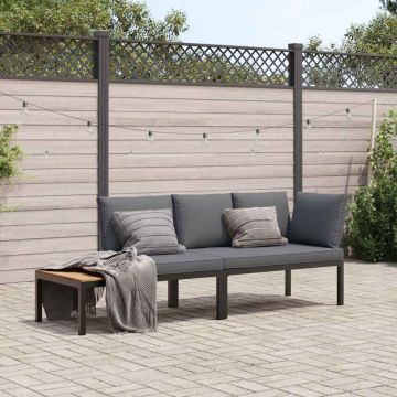 Set canapea de grădină, 2 piese, cu perne, negru, aluminiu