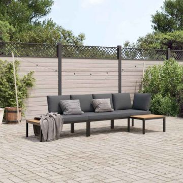 Set canapea de grădină, 3 piese, cu perne, negru, aluminiu