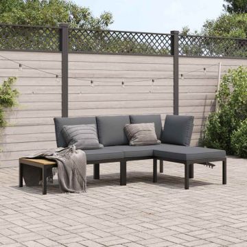 Set canapea de grădină, 3 piese, cu perne, negru, aluminiu