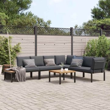 Set canapea de grădină, 5 piese, cu perne, negru, aluminiu