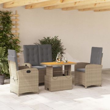 Set canapele de grădină, 4 piese, cu perne, bej, poliratan