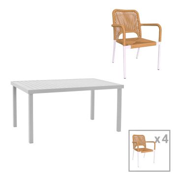 Set de 5 buc masa si scaune de gradina Kliton-Norture aluminiu, alb, 150x80x74 cm