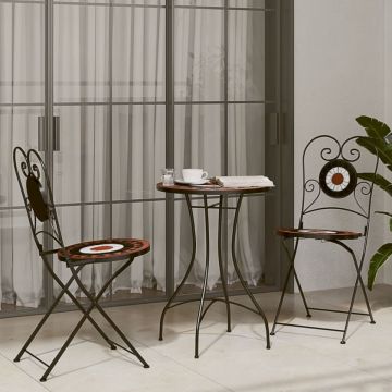 Set de bistro cu mozaic, cărămiziu și alb, fier și ceramică