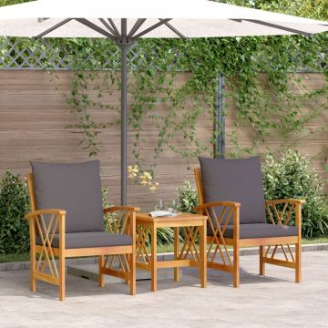 Set de lounge pentru grădină , 3 piese, cu perne, din lemn masiv de acacia