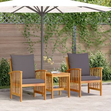 Set de lounge pentru grădină 3 piese cu perne din lemn solid de acacia