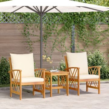 Set de lounge pentru grădină din 3 piese cu perne din lemn solid de acacia