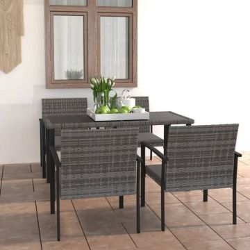 Set de masă pentru grădină, 5 piese, gri, poliratan