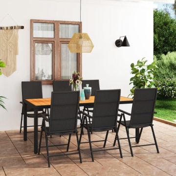 Set de masă pentru grădină, 7 piese, negru și maro
