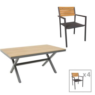 Set de masă Thorio-Savor 5 pakoworld antracit aluminiu și placaj în nuanță Naturală 160x90x75cm