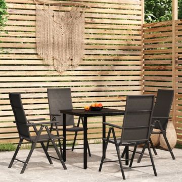 Set de mobilier pentru grădină, 5 piese, negru