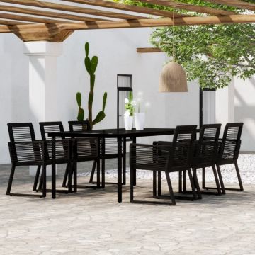 Set de mobilier pentru grădină, 7 piese, negru