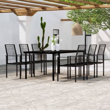 Set de mobilier pentru grădină, 7 piese, negru