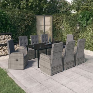 Set de mobilier pentru grădină, cu perne, 9 piese, gri