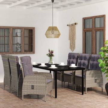 Set de servit masa pentru grădină, 7 piese, gri și negru