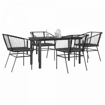 Set de sufragerie de grădină 5 piese neagră Sticlă Poly Rattan