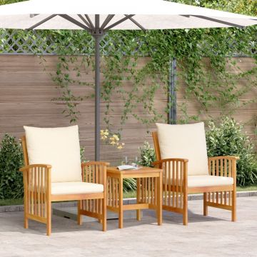Set lounge de grădină 3 piese cu perne din lemn masiv de acacia