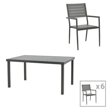 Set masa si scaune 7 buc de gradina Vitality-Kliton Pako World Antracit 150x80x74 cm