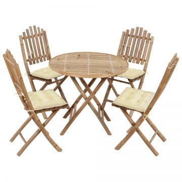 Set mobilier de exterior pliabil, cu perne, 5 piese, bambus