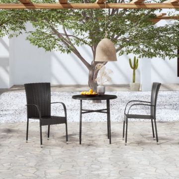 Set mobilier de grădină, 3 piese, negru, poliratan