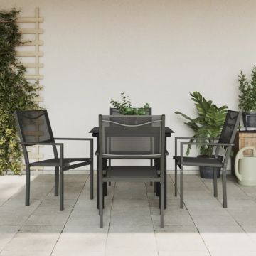 Set mobilier de grădină, 5 piese, negru, oțel și textilenă