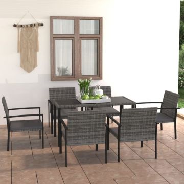Set mobilier de grădină, 7 piese, gri, poliratan