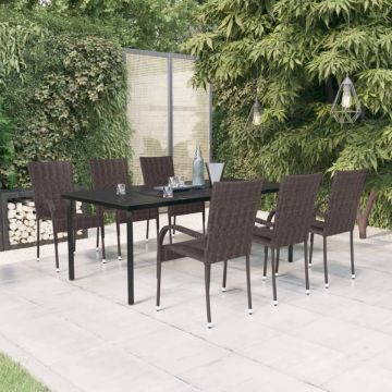 Set mobilier de grădină, 7 piese, maro și negru