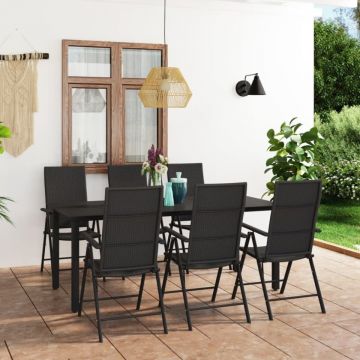 Set mobilier de grădină, 7 piese, negru