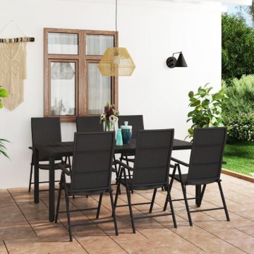 Set mobilier de grădină, 7 piese, negru