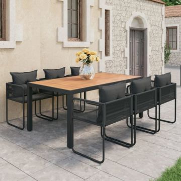 Set mobilier de grădină, 7 piese, negru și maro, ratan PVC