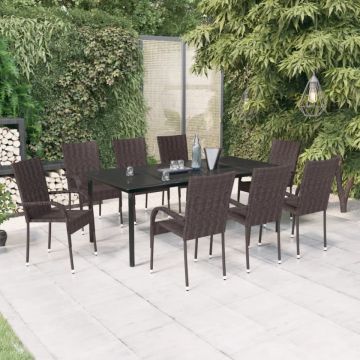 Set mobilier de grădină, 9 piese, maro și negru