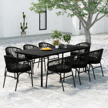 Set mobilier de grădină, 9 piese, negru