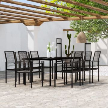 Set mobilier de grădină, 9 piese, negru