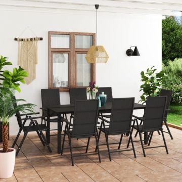 Set mobilier de grădină, 9 piese, negru