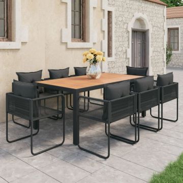 Set mobilier de grădină, 9 piese, negru și maro, ratan PVC