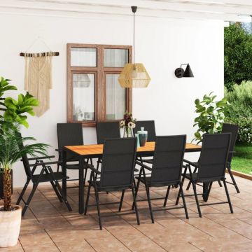 Set mobilier de grădină, 9 piese, negru și maro