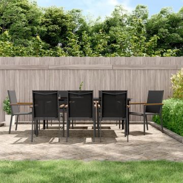 Set mobilier de grădină, 9 piese, negru, textilenă și oțel