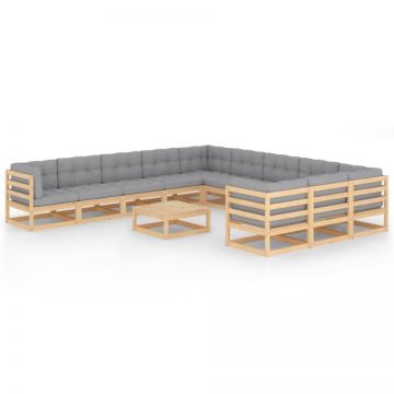 Set mobilier de grădină cu perne, 12 piese, lemn masiv de pin