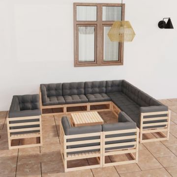Set mobilier de grădină cu perne, 12 piese, lemn masiv de pin