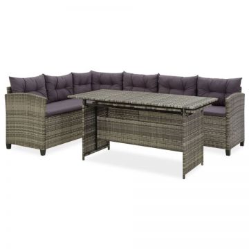 Set mobilier de grădină cu perne, 2 piese, gri, poliratan