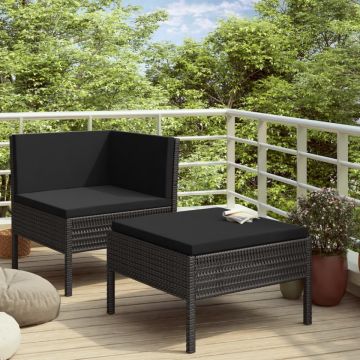 Set mobilier de grădină cu perne, 2 piese, negru, poliratan