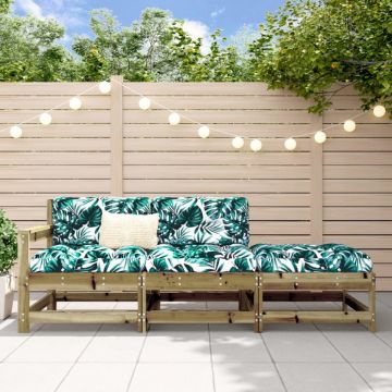 Set mobilier de grădină cu perne, 3 piese, lemn de pin tratat