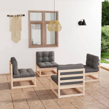 Set mobilier de grădină cu perne, 4 piese, lemn masiv de pin