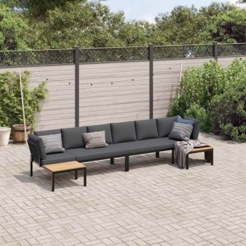 Set mobilier de grădină cu perne, 4 piese, negru, aluminiu